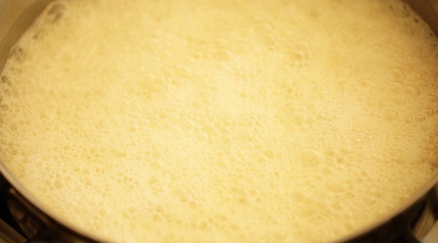 Butter foaming in a skillet