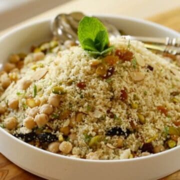 Couscous Salad on a white round dish