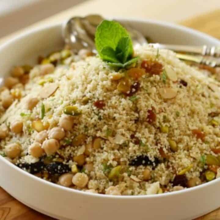 Couscous Salad on a white round dish