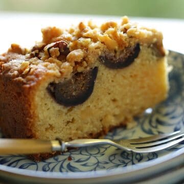 Fresh Fig Cake on a Plate with a Fork