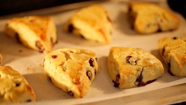 Lemon Blueberry Scones baking without lemon glaze in oven