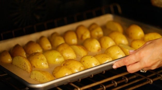 Roasting potato wedges in the oven 