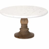 IMAX 82504 Lissa Marble Cake Stand in White – Handcrafted Cake Pedestal, Marble and Mango Wood Display Table for Presenting Cakes, Pastries, Desserts. Cake Stands