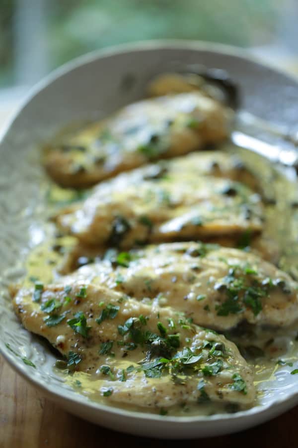 Large Platter of Chicken piccata with a lemon butter caper sauce