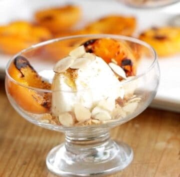 Grilled Apricot Sundae in a footed  glass bowl