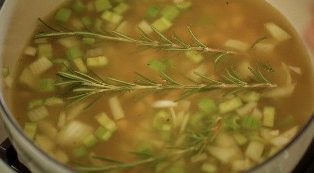 White Bean soup simmering with rosemary