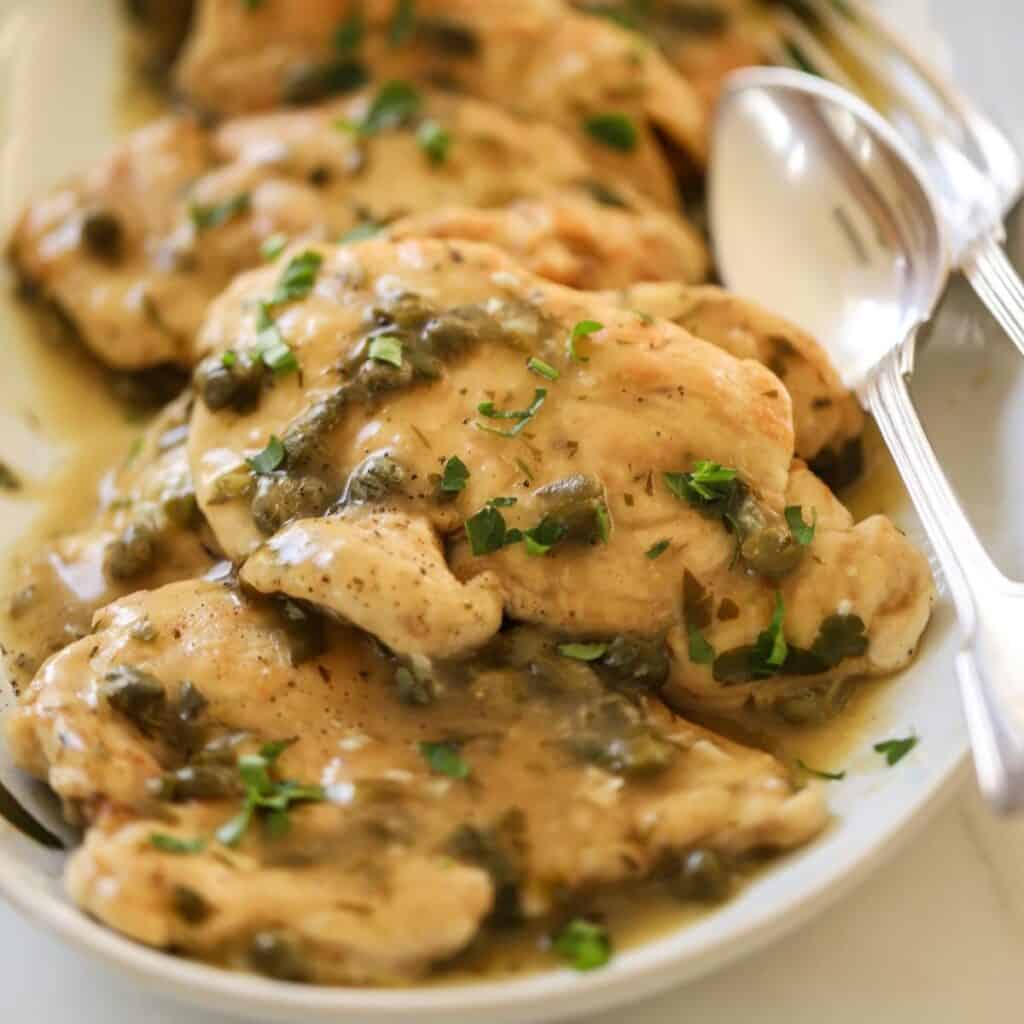 Chicken Piccata on a platter