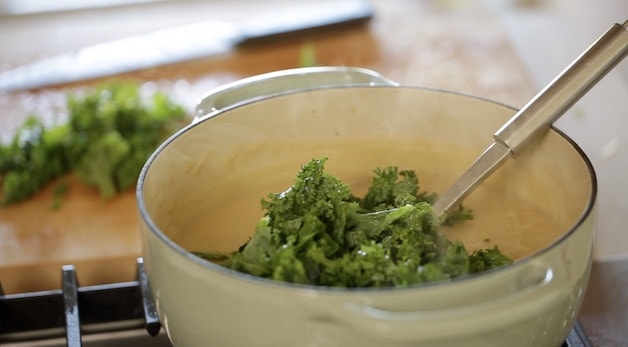 adding kale to white bean soup