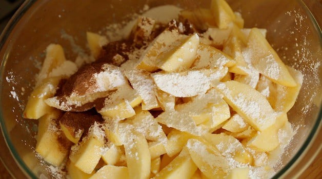 apple wedges covered with cornstarch and spices