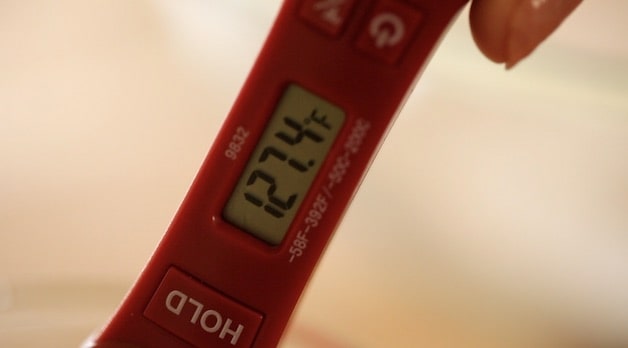 Meat thermometer showing 127 degrees