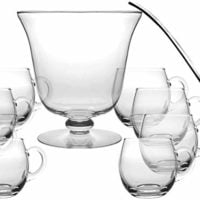 Glass 10 Piece Punch Bowl Set - Includes - 1 Punch Bowl - 1 Ladle - 8 Punch Cups - By Barski - Punch Bowl is 10.25" D - 210 oz - Ladle is 14" L - Punch Cup is 12 oz. - Made in Europe