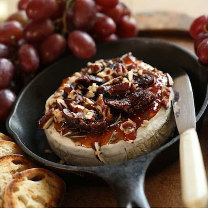 Baked Brie and Fig Jam in a Cast Iron Skillet