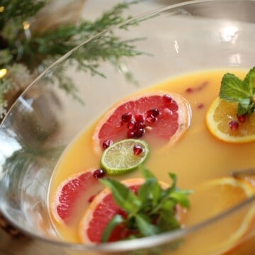 Christmas Punch in a Punch Bowl with Mint and Citrus