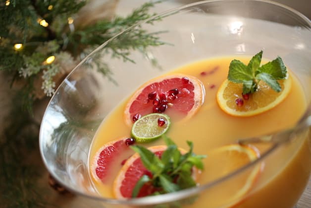 Christmas Morning Punch Recipe in a Glass punch bowl 