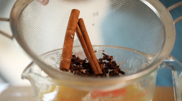 Cloves and Cinnamon Sticks caught in a fibe mesh sieve
