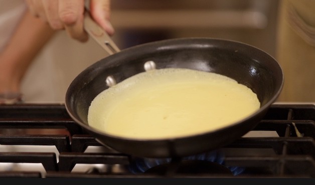 Cooking a crepe in a small non stick pan