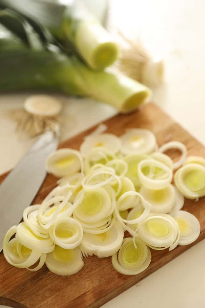 sliced leeks for a soup recipe