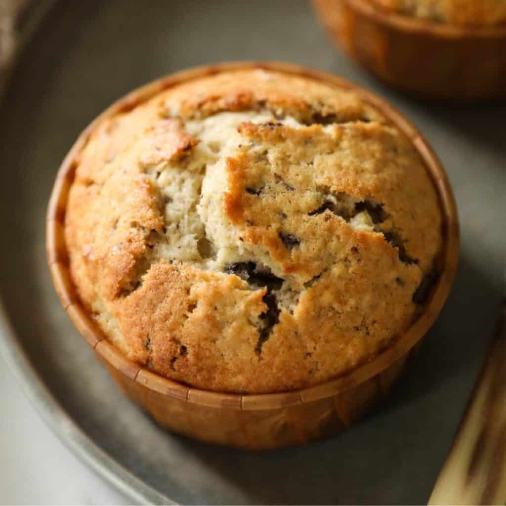 Close up of a Chocolate Chunk Banana Muffins