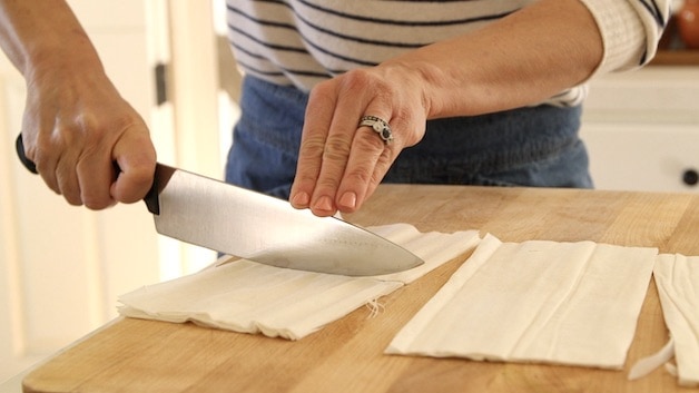 Cutting Filo Dough into sqaures