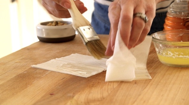 Brushing Filo Dough Layers with Butter
