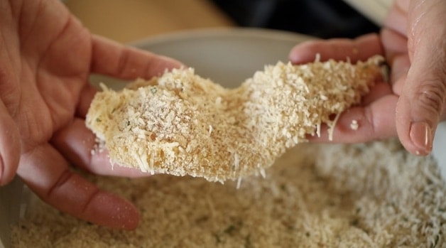 Chicken tenderloin covered in bread crumbs