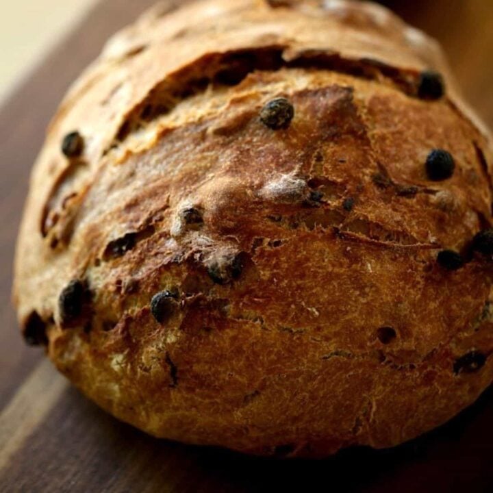 No Knead Raisin Bread on a Board