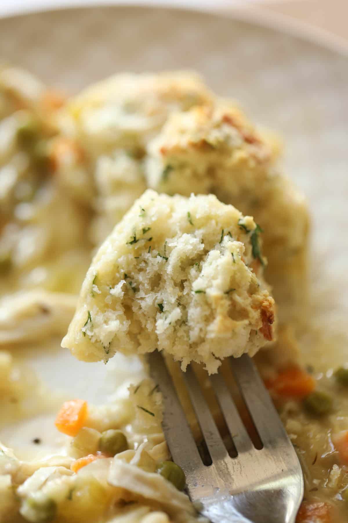 a close up of biscuit texture on a fork