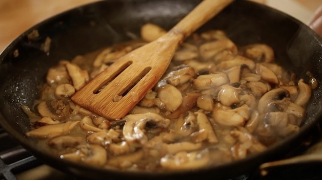cooking mushrooms in a non stick skillet
