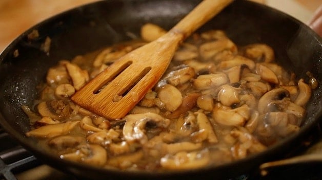 cooking mushrooms in a non stick skillet