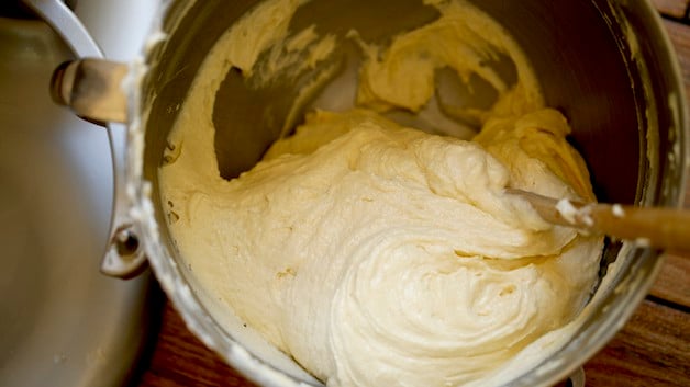 a bowl of pound cake batter batter