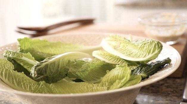 A large bowl of Romaine Lettuce Leaves