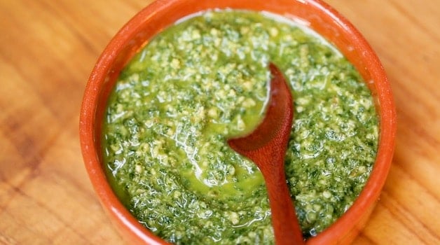 Mint Pesto in a terra cotta dish