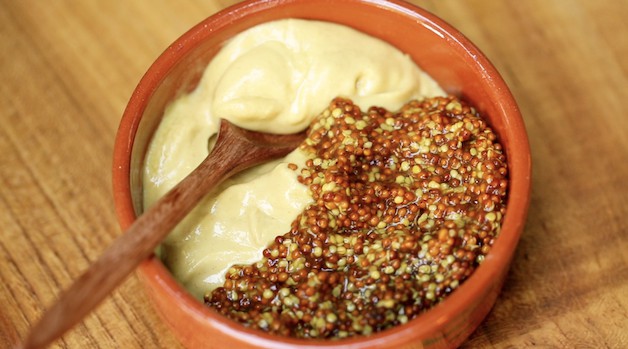 a bowl of Dijon Mustard and Whole Grain Mustard