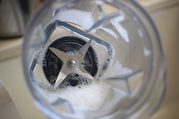 a cleaned out blender with soapy insides