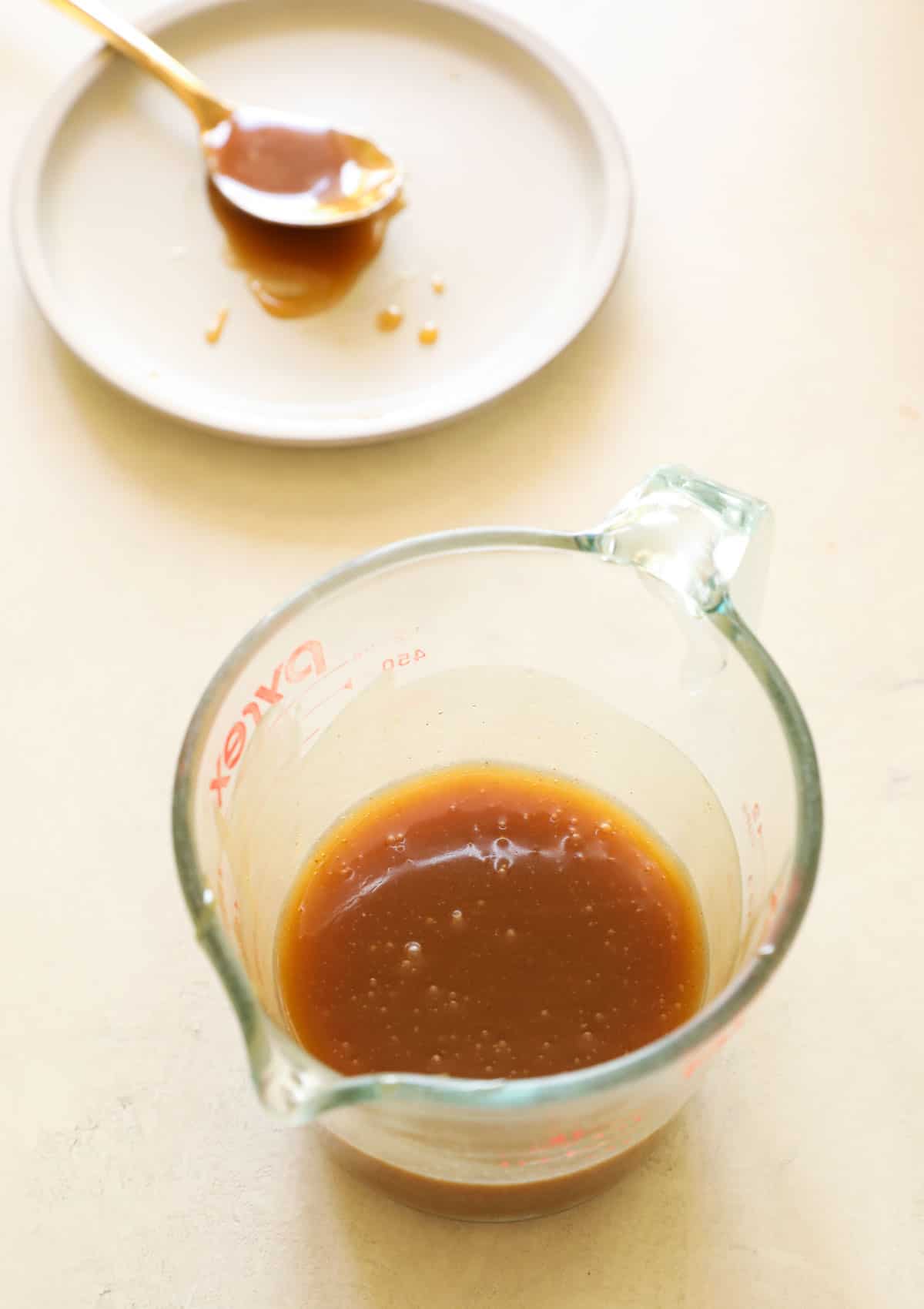 Ice CReam sauce in a Pyrex Pitcher