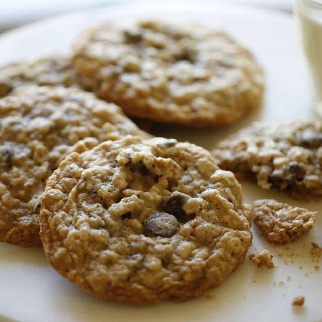Chewy Oatmeal Cookies on a cake stand