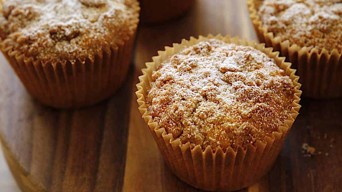 Orange Crumb Cake Muffin dusted with Powdered Sugar