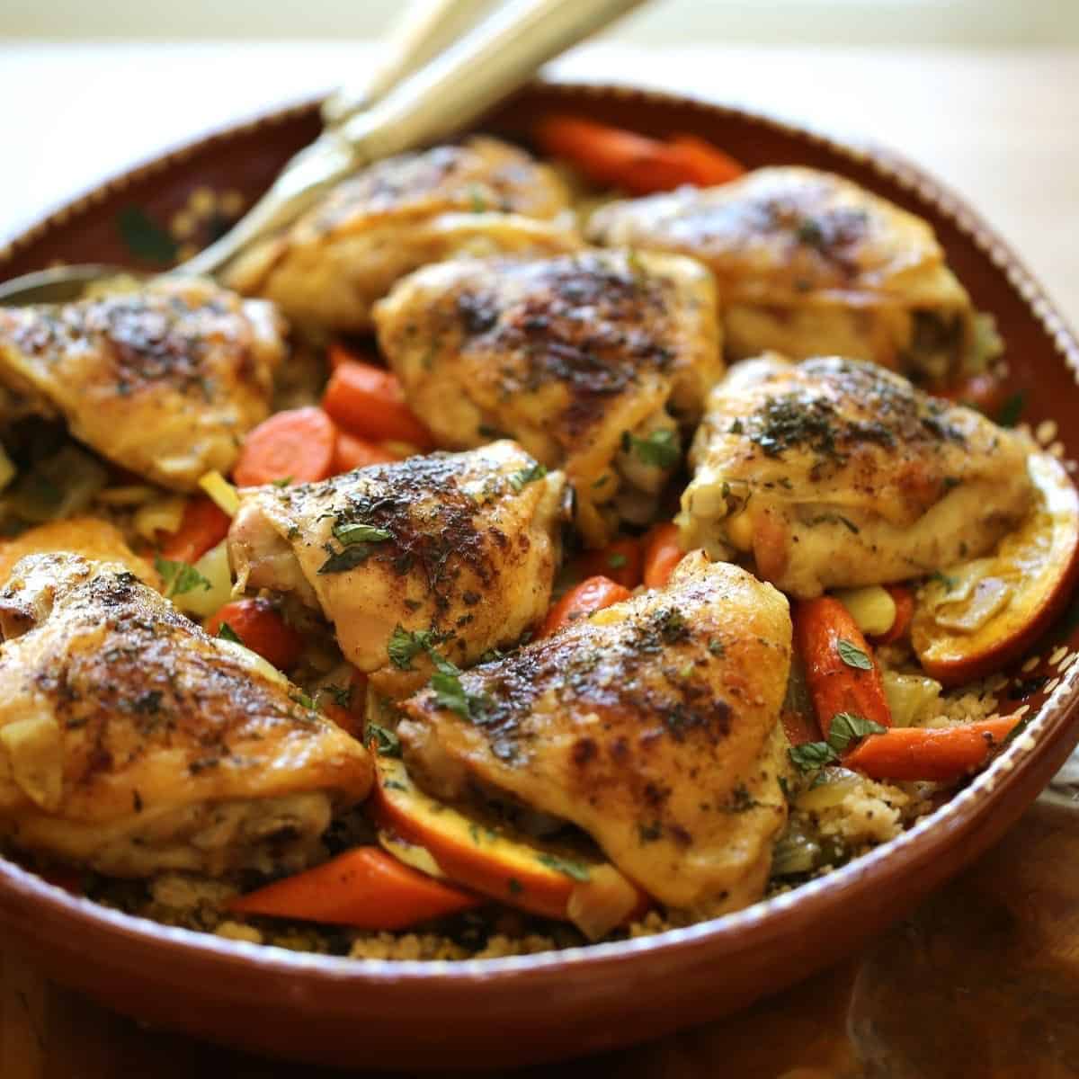Sheet Pan Chicken Thighs with Curried Vegetables and Couscous