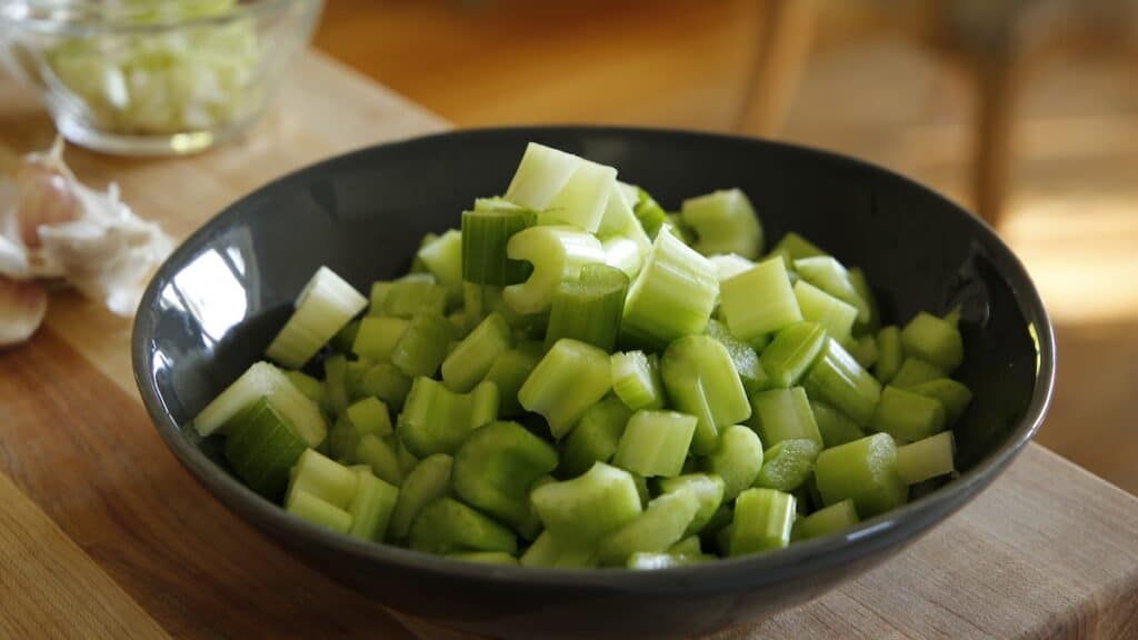 Bowl of chopped celery