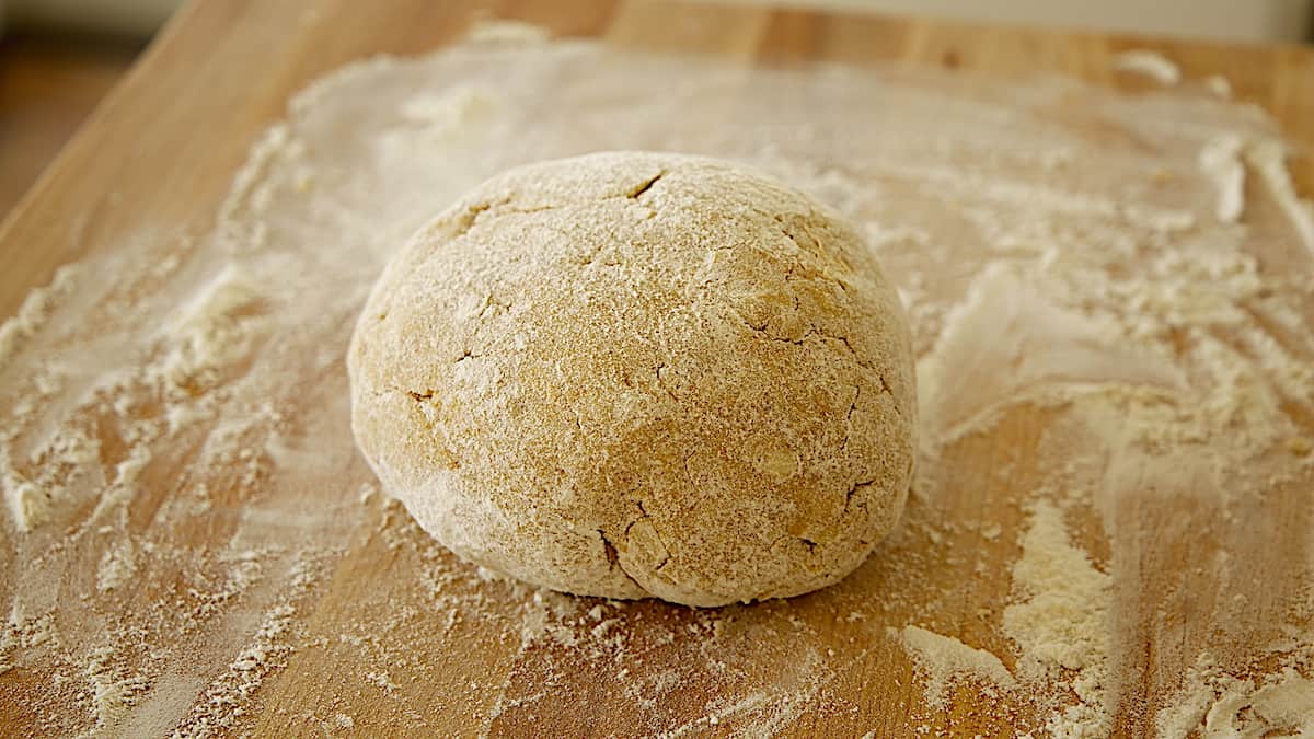 Scone dough turned into a ball on a floured surface