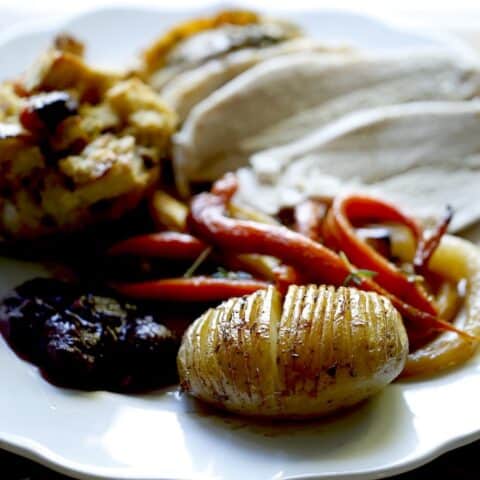 White Plate full of a Thanksgiving Dinner