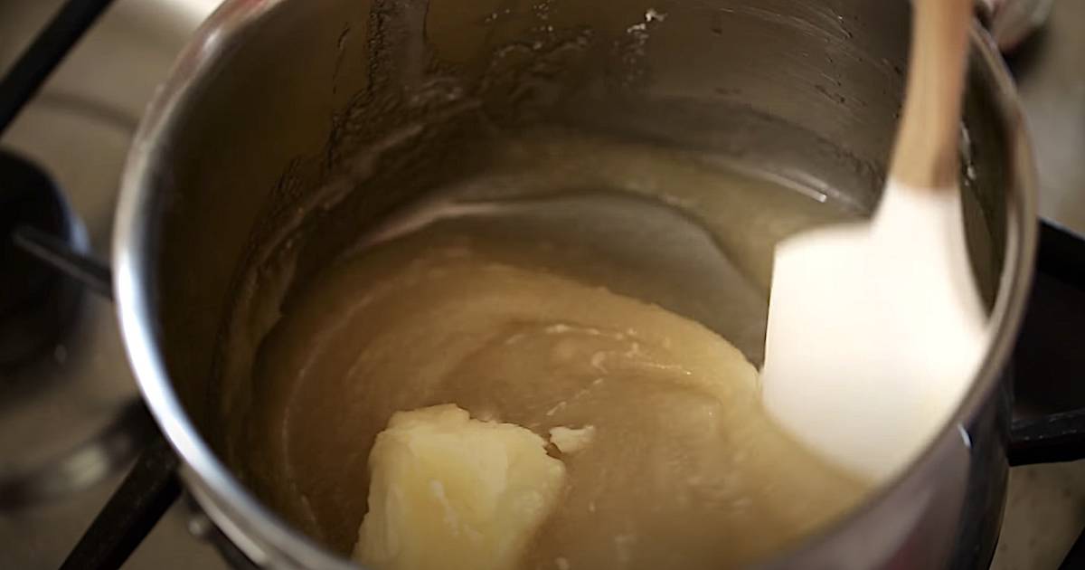 butter, sugar and water in a sauce pan with a spatula