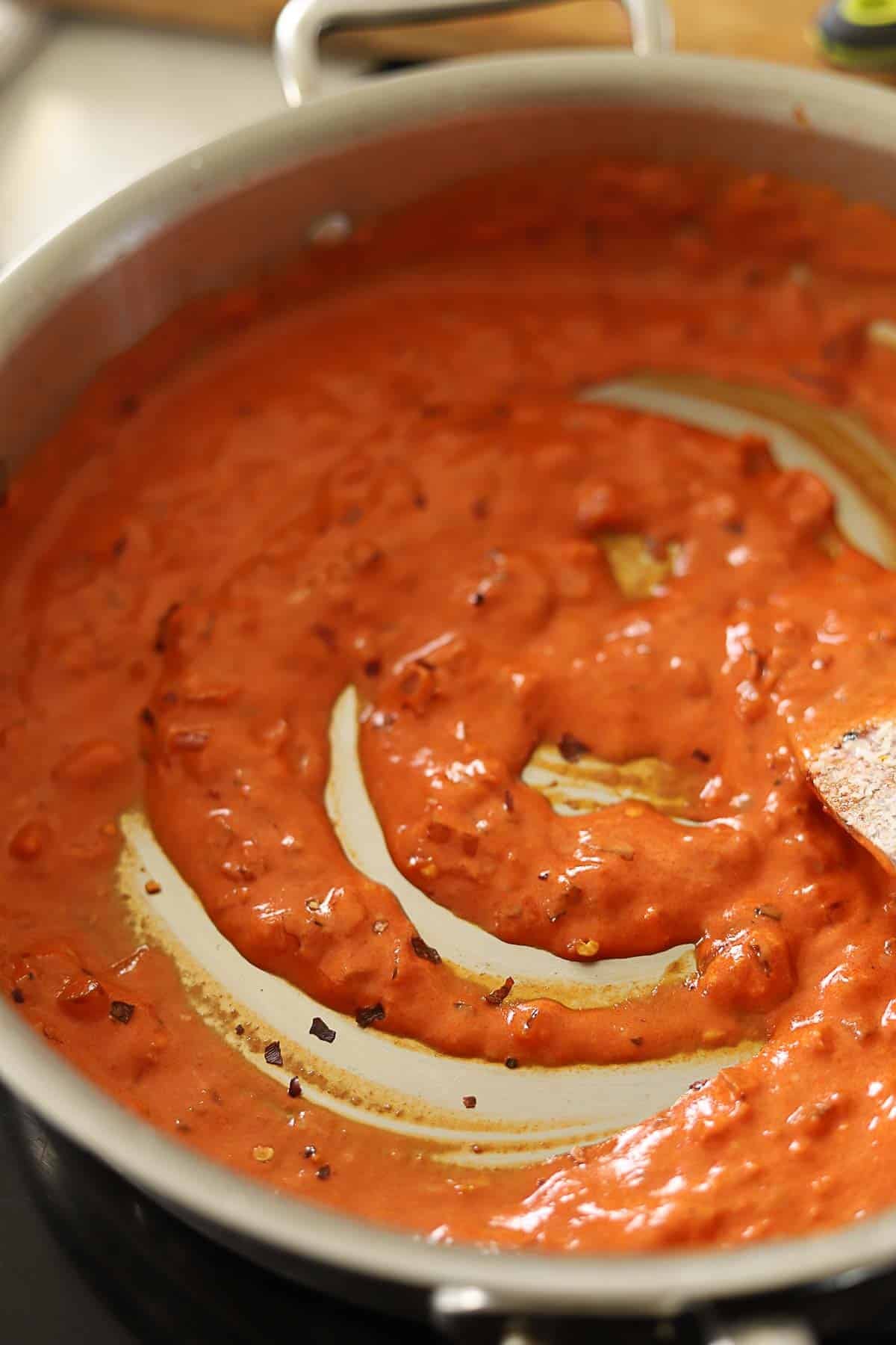Creamy Tomato Sauce in a skillet