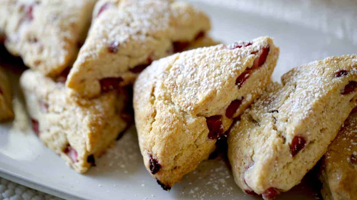 Strawberry Scones dusted with powdered sugar