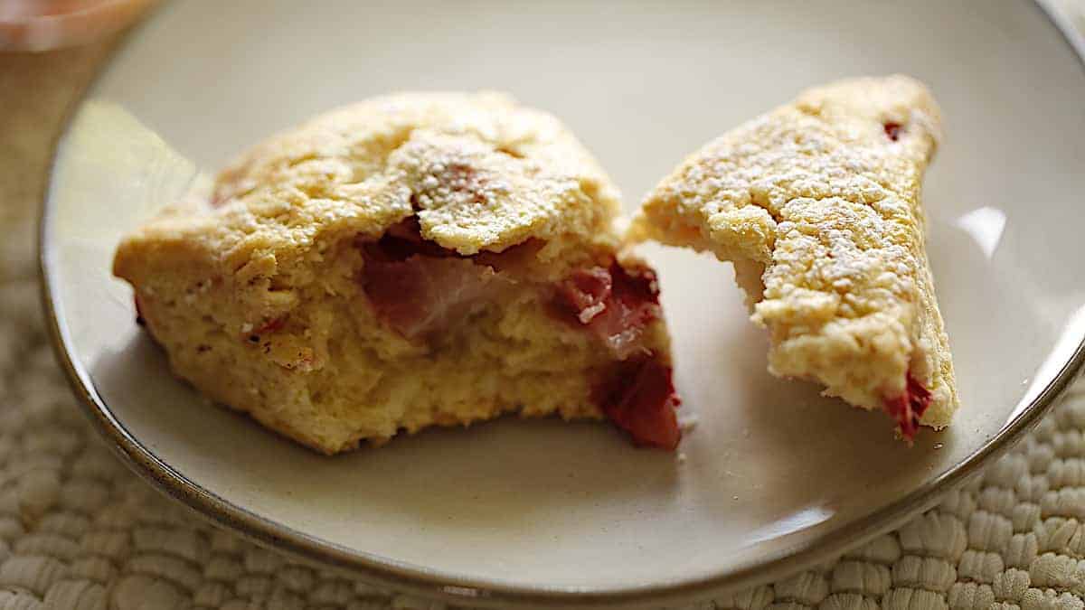a crumbled scone on a plate
