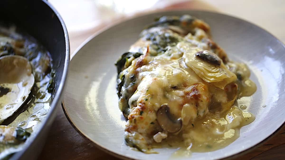 Chicken Bake with Spinach Artichokes and Mozzarella