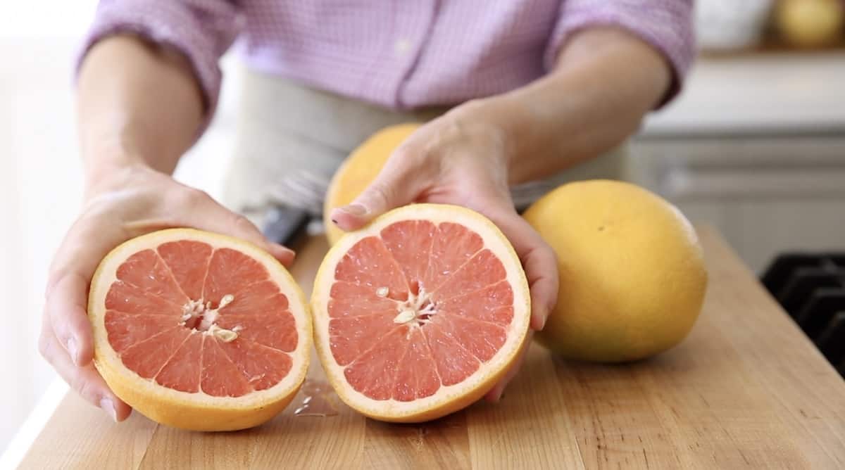 a ruby red grapefruit sliced open to see color