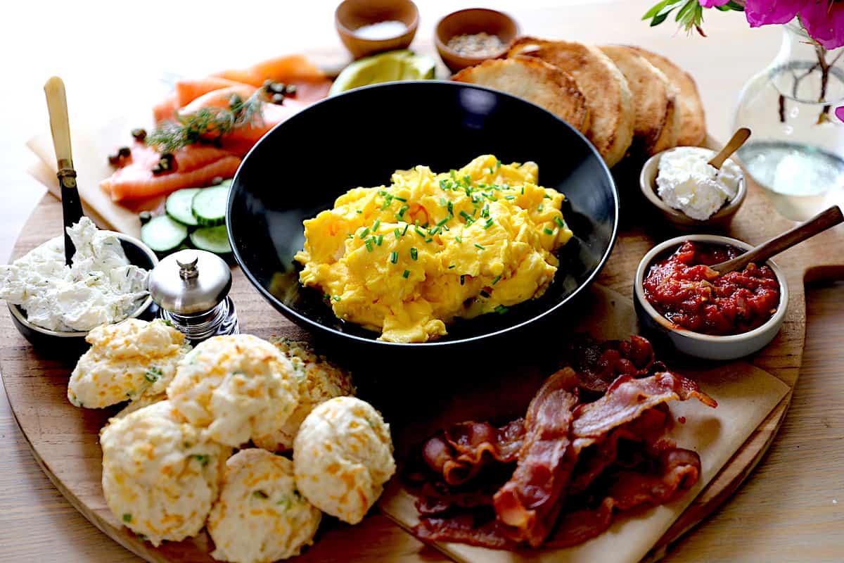 Breakfast Board loaded with Ingredients