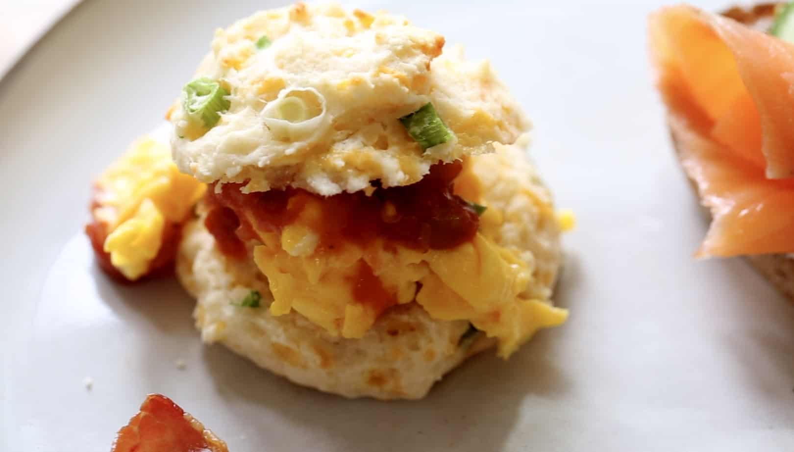 Breakfast Biscuit Sandwich with eggs and salsa