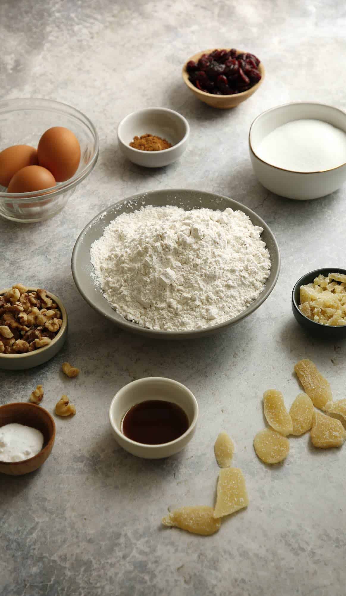Ingredients laid out for biscotti cookie recipe